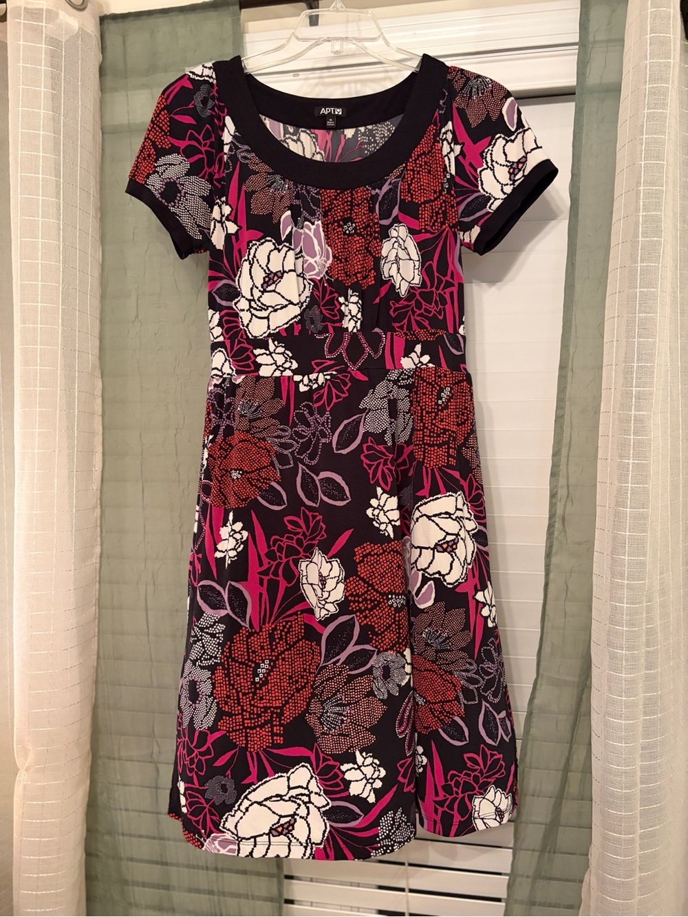 Apt. 9 Black Dress with Magenta, White & Red Floral Print